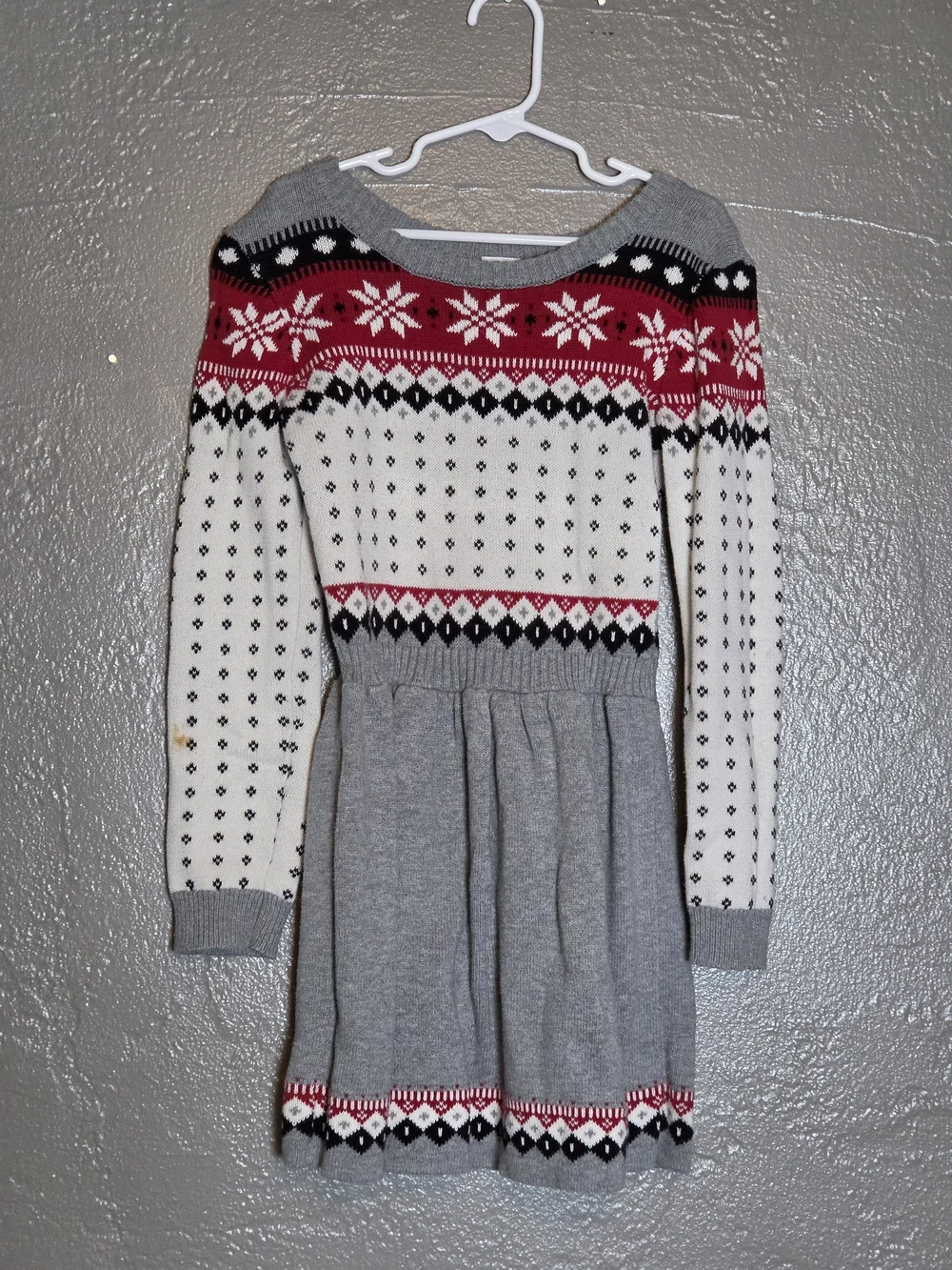 Gymboree Girls 8 Cozy Grey & Red Fair Isle Knit Holiday Sweater Dress